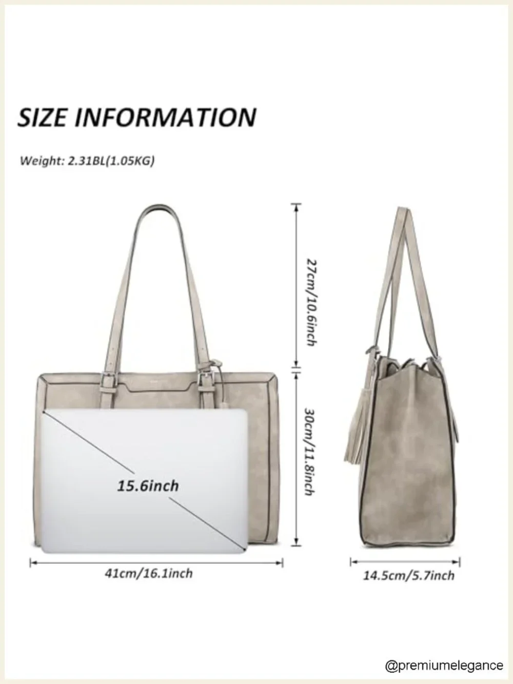 Waterproof PU Leather Laptop Tote Bag with Adjustable Strap, 15.6 Inch